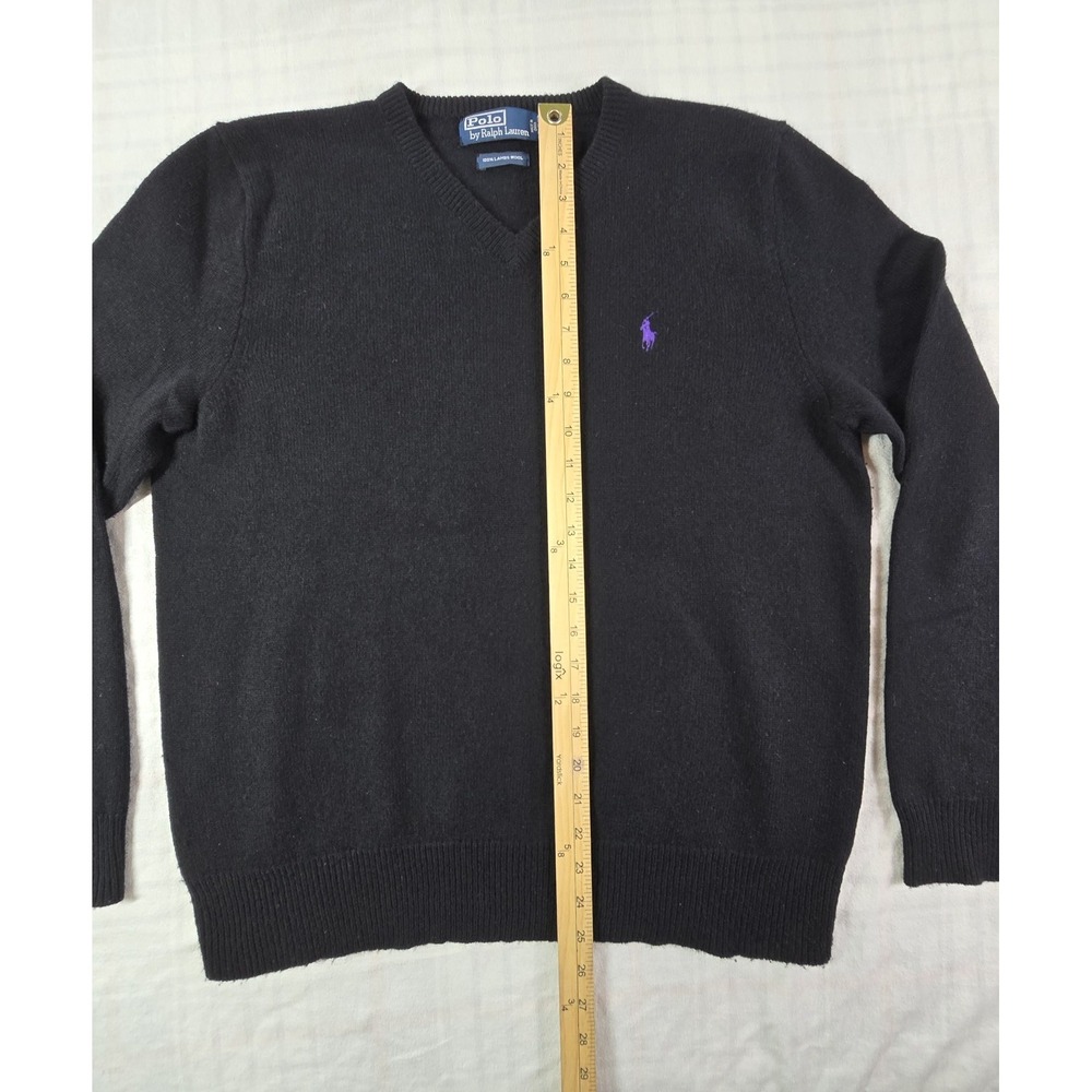 Polo Ralph Lauren Sweater Men 100% Lambswool V-Neck Purple Pony Logo Black L - Picture 4 of 13